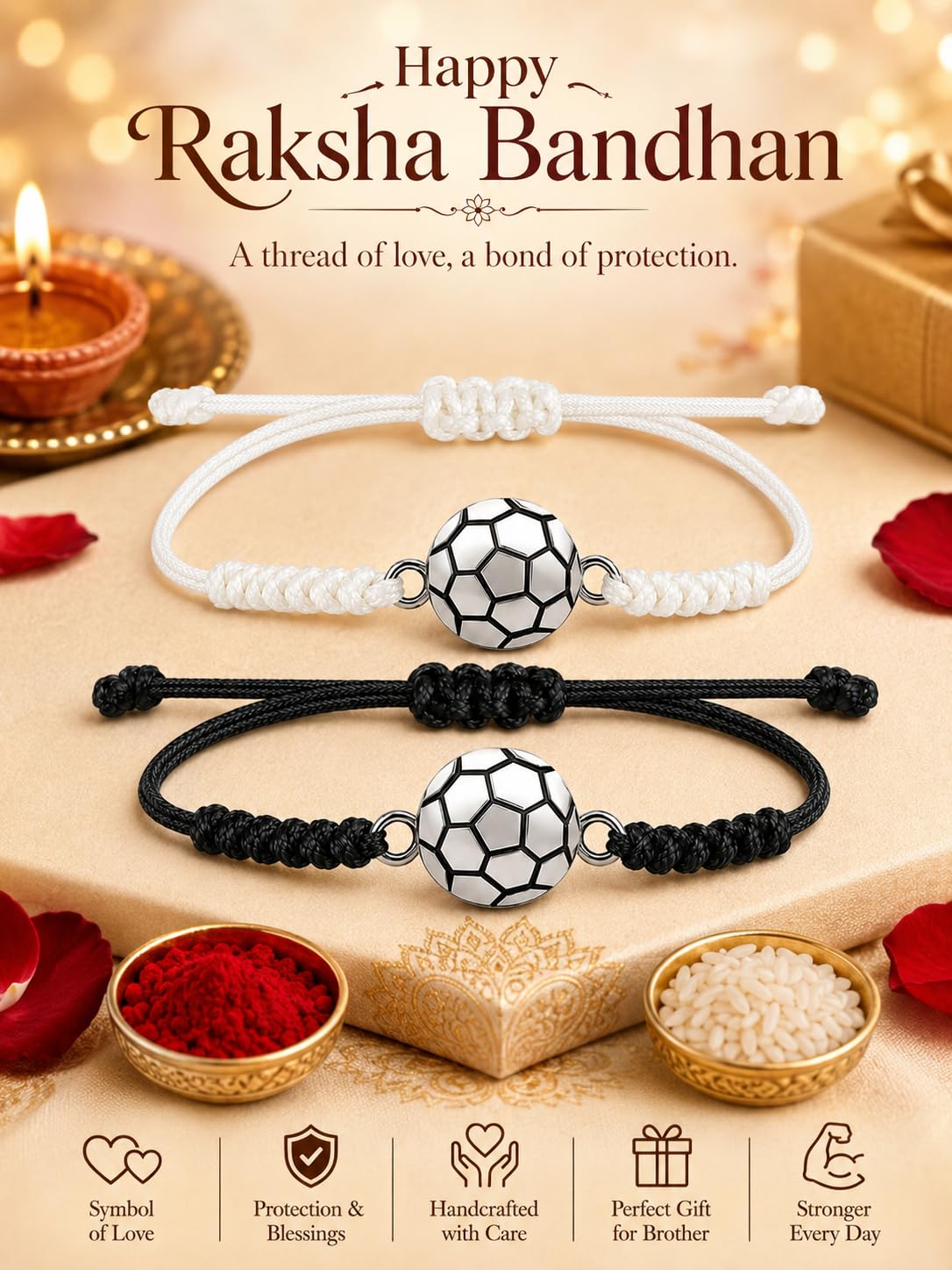 El Regalo 2PC Sports Rakhi for Kids | Sports Ball Bracelet Rakhis Combo Set for Brother/Niece/Nephew- Rakhi for Sports Lovers with Roli-Chawal, Message Card in Rakhi Gift Box (Option-4)