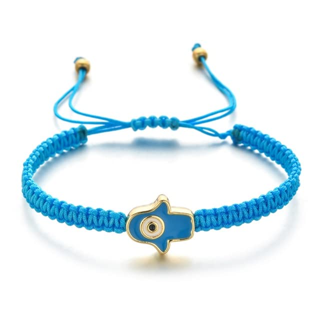 El Regalo 1 PC Hamsa Hand Evil Eye Charms Handmade Adjustable Unisex Bracelet for Girls/Boys/Men/Women (Light Blue)