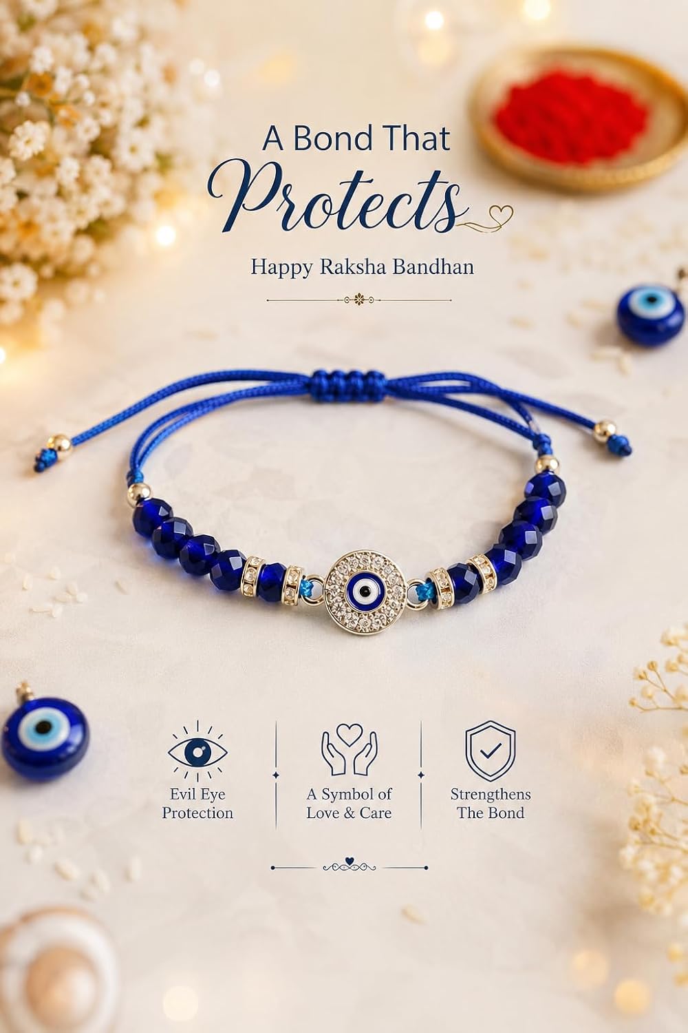 El Regalo Evil Eye CZ LOVE Bracelet Rakhi for Brother