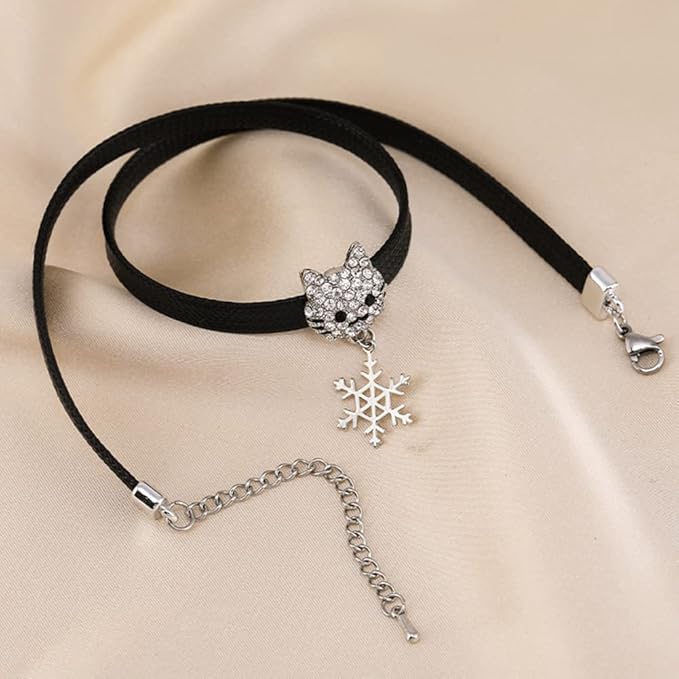 El Regalo Elegant Pendant Choker Necklace for Girls & Women- Stylish CZ Heart, Pearl, Cat, Bee & Flower Pendant Necklace (CZ Cat Snowflake)