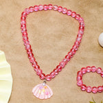 El Regalo 2 PCs Resin Shell Pendant Colorful Sparkly Crackle Beads Pendant Necklace & Bracelet Set for Kids/Girls- Christmas/Birthday Gift for Girls Kids (Pink)