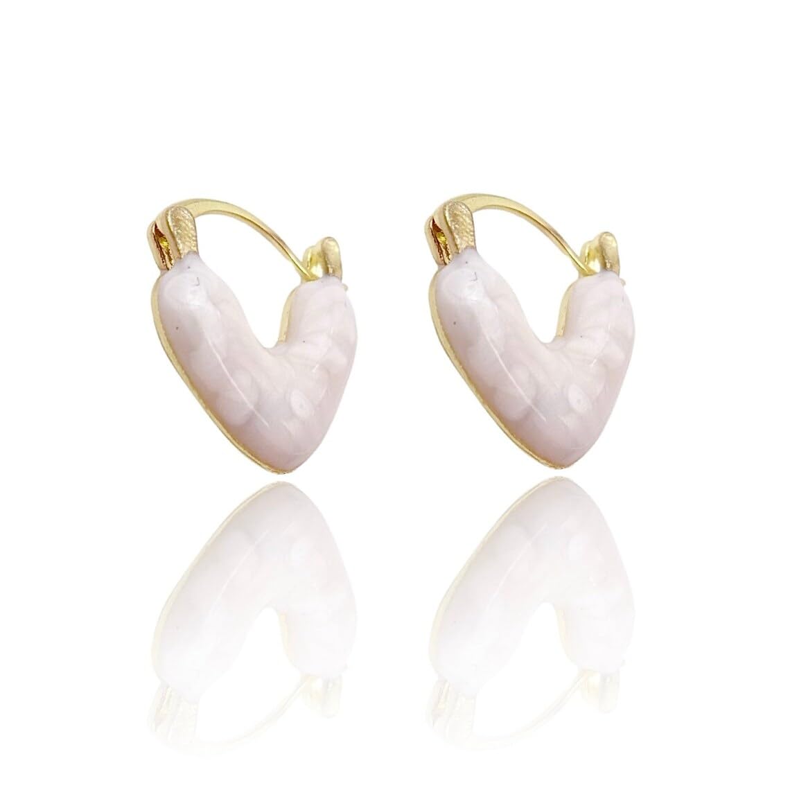 El Regalo 1Pair Love Heart Hoop Earrings- Small Oil Dripping Gold Plated Heart Earrings for Girls & Women Hoop (White)