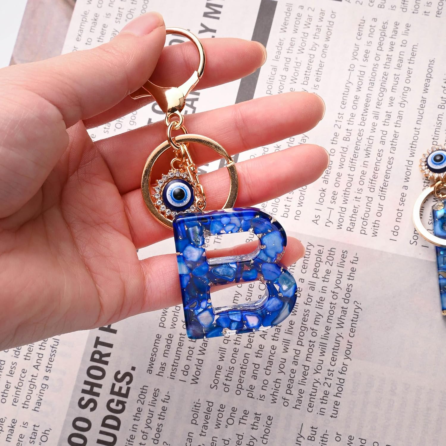El Regalo Royal Blue Evil Eye Keychain Name Initial Letters- Alphabet Letter Keyring with Evil Eye Charm - Unisex Stylish Bag Charm, Keyring, Gift for Friends & Family (B Letter)