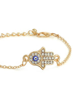 El Regalo 1PC Hamsa Hand CZ Evil Eye Chain Rakhi for Brothers | Lucky Evil Eye Rakhis with Roli Chanwal, Rakhi Message card in Rakhi Gift Box for Bhai/Bhabhi/Niece or Nephew (Golden Hamsa Hand)