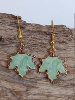 El Regalo 1 Pair Enamel Fall Maple Leaves Hypoallergenic Drop Earrings for Girls/Teens/Women (Silky Green Maple Leaves)