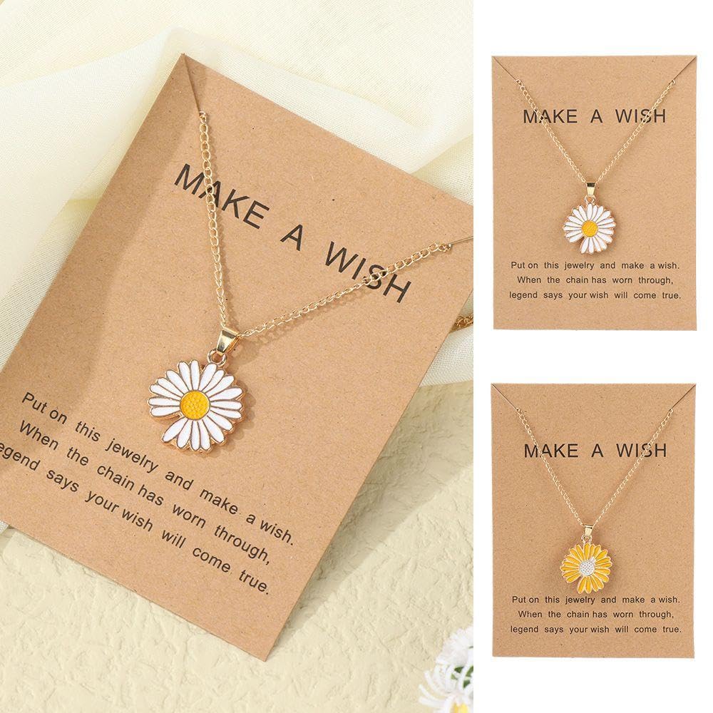 El Regalo 2 PCs White & Yellow Daisy Flower Pendant Necklace for Kids/Girls/Teens & Women- Gift for Her