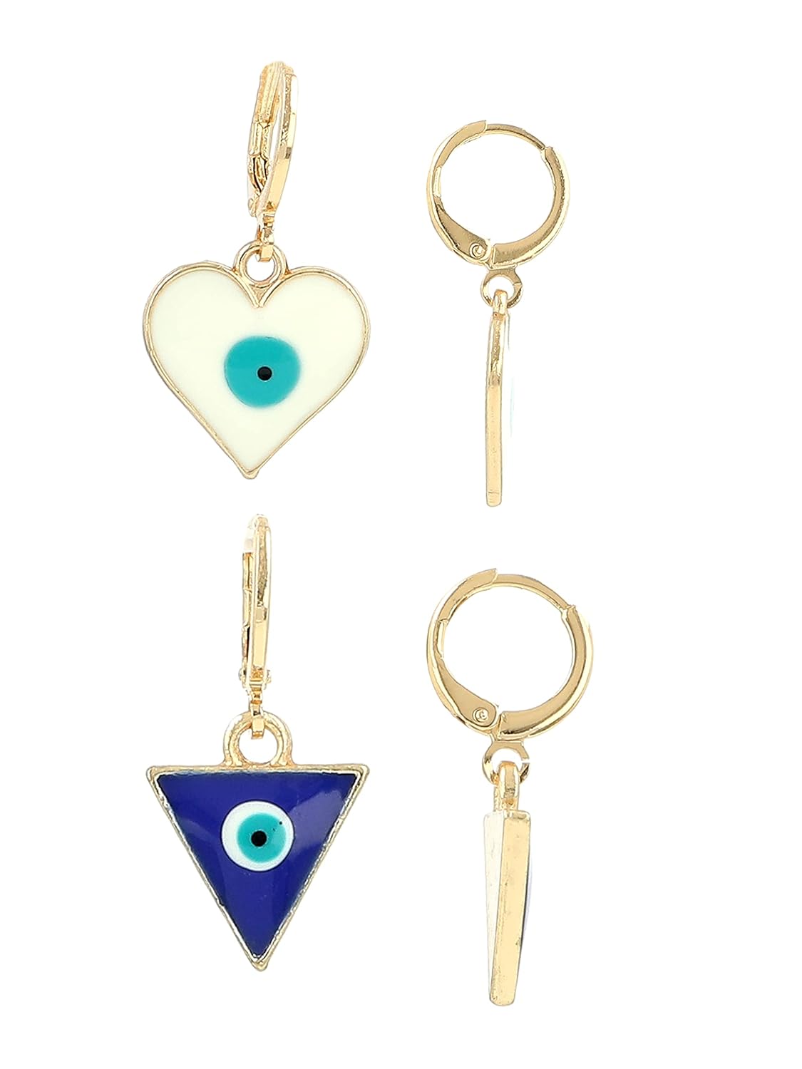 El Regalo 2 Pairs Evil Eye Enameled hypoallergenic Hoop Earrings - Gold Plated Dainty Evil Eye Fashion Earrings for Girls & Women (Option-1)