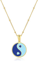 El Regalo 2 PCs Yin Yang Pendant Necklaces- Enamel Yin Yang Heart Flower Colorful Necklaces for Best Friends/Couple/Besties (Set-2)