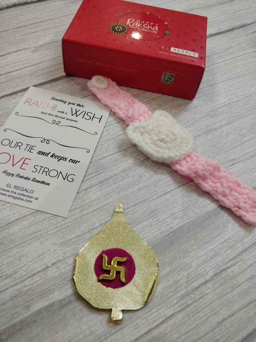El Regalo 1PC Cute Hand Knitted Unisex Rakhis for Kids/Teens- Adjustable, Soft, Knitted Crochet Rakhis for Babies/Toddlers/Kids/Teens (Pink Mouse Watch)