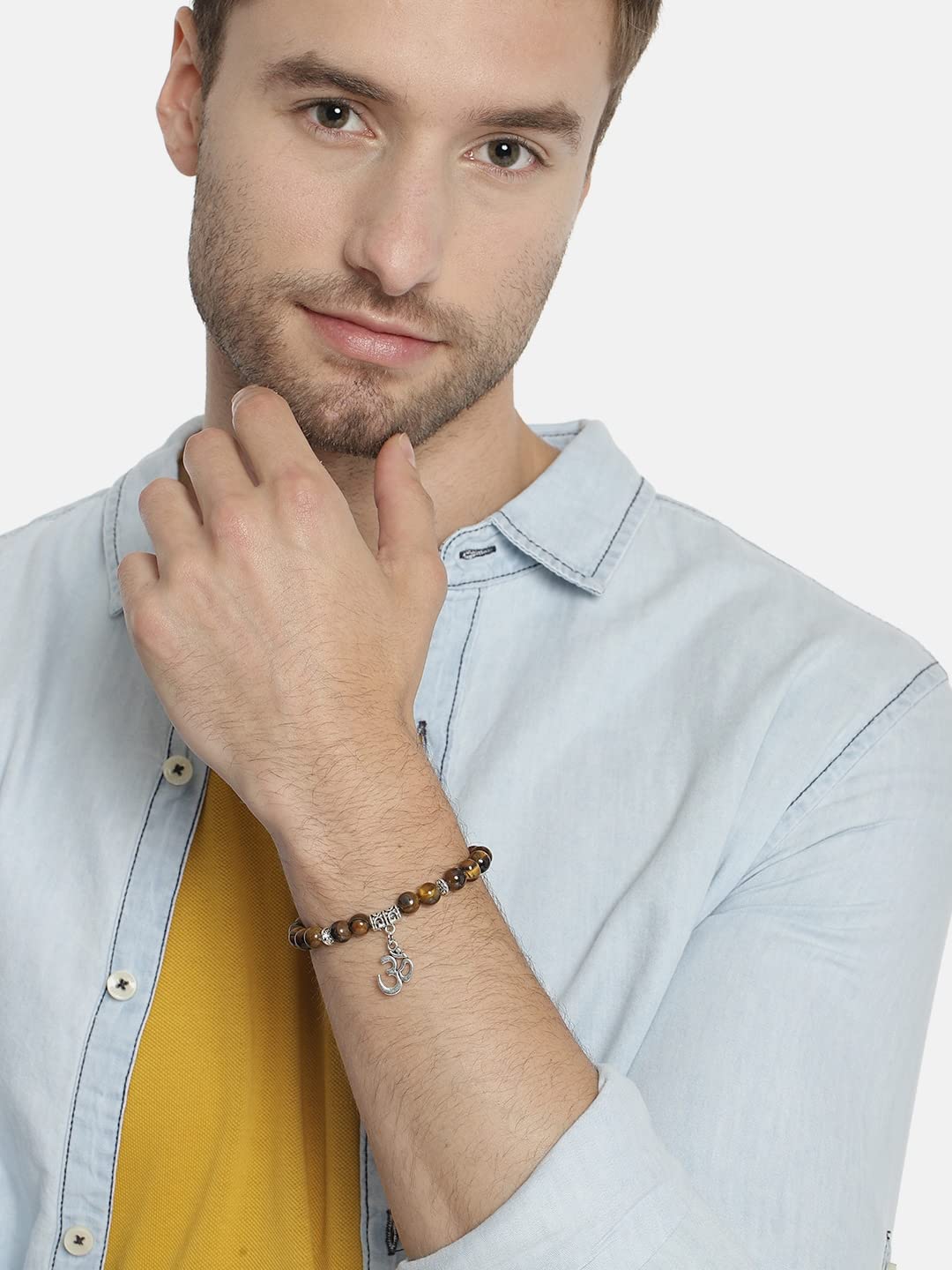 El Regalo -e OM -e Charm Healing Yoga 8mm Beads Stretchable Bracelets for Men/Women | OM Yoga Spiritual Jewelry (Tiger Eye)