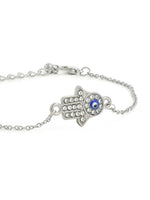 El Regalo 1PC Hamsa Hand CZ Evil Eye Chain Rakhi for Brothers | Lucky Evil Eye Rakhis with Roli Chanwal, Rakhi Message card in Rakhi Gift Box for Bhai/Bhabhi/Niece or Nephew (Silver Hamsa Hand)