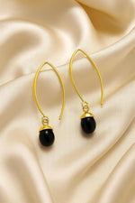 El Regalo Elegant Gold Hook Earrings with Natural Stones - Beautiful Drop Dangle Earrings for Women & Girls | Minimalist Jewelry (Black)