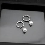El Regalo Stainless Steel Pearl Drop Hoop Earrings for Women | Small Huggie Hoop Earrings with Pearl Pendant | Waterproof Anti Tarnish Modern Earrings for Girls | Minimalist Cute Jewelry (Silver)