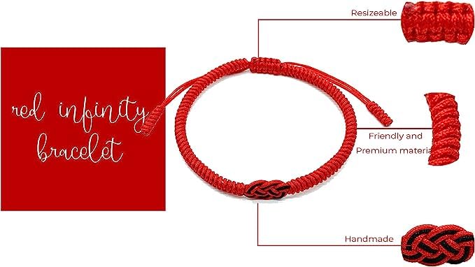 El Regalo 1 PC Red Yellow Mix Infinity Love Multicolor Lucky Bracelet for Men Women Tibetan Lucky Amulet Knot Bracelet Woven Thread String for Friend & Couple Peace & Protection (Red & Black Shade)