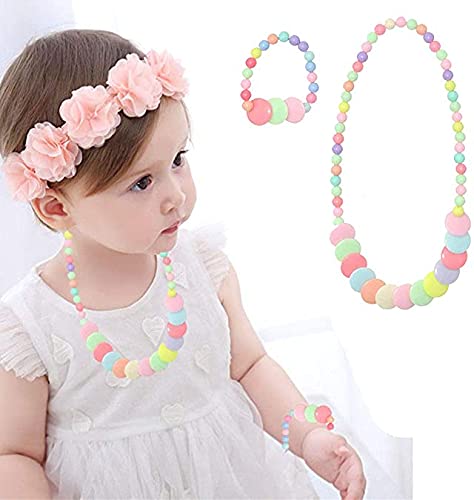 El Regalo 2 Sets Kids Girls Jewelry Sets - Kids Beads Necklace & Bracelets Jewelry Sets for Girls & Toddlers (Option-5)