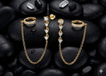 El Regalo Elegant Crystal Studded Chain Cuff Earrings for Women & Girls | Handcrafted Diamond-Cut Cubic Zirconia Linked Ear Cuff with Hanging Chain | Gift for Her