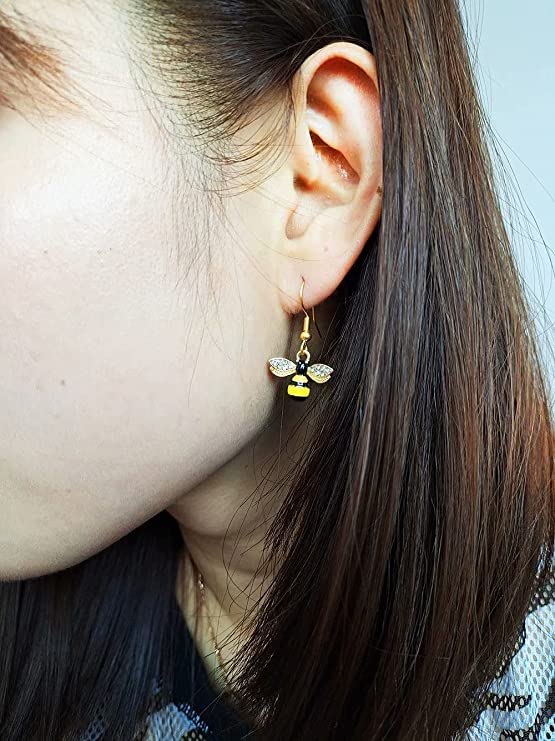 El Regalo Enamel Honeycomb Bee Earrings for Girls & Women - Geometric Hexagon Honeycomb Beehive Dangle Earrings (Bee Hook Earrings)