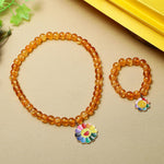 El Regalo 2 PCs Shiny Crackled Beads Kids Girls Necklace & Bracelet Jewelry Sets - Cute Kids Charms Jewelry with Sparkly Beads for Kids/Toddlers Girls (Smily Flower Jewelry Set)