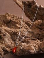 El Regalo Beautiful Agate Crescent Moon Pendant Necklace with Stainless Steel Chain for Girls & Women (Brick Red Moon)