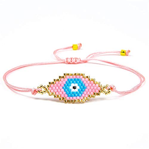 El Regalo Evil Eye Japanese Miyuki Seed Beads Lucky Unisex Bracelet | Handmade 100% Authentic Japanese Miyuki Seed Beads Bracelets (Pink)