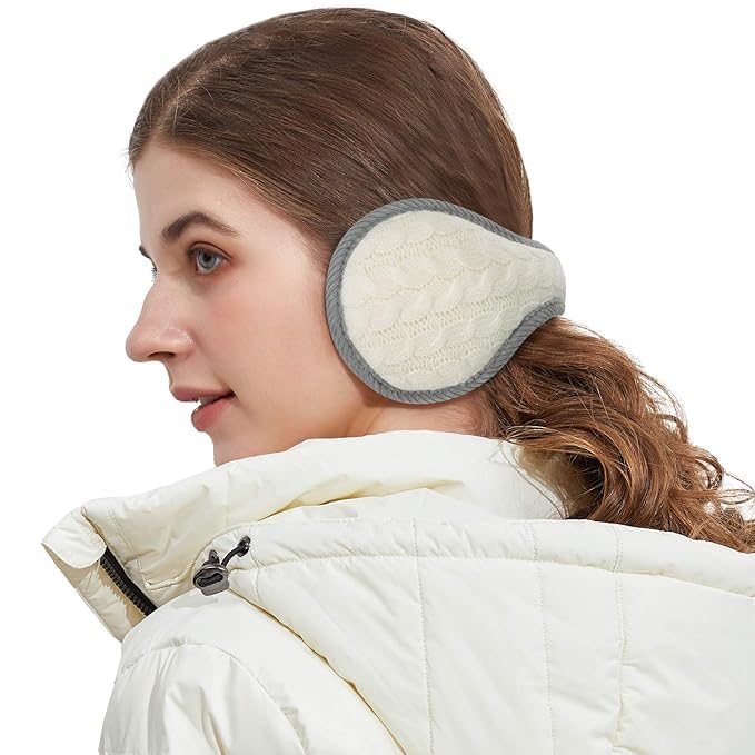 El Regalo 1PC Unisex Warm Knit Earmuffs- Winter Outdoor Fur Earwarmer, Foldable, Adjustable Wrap Ear Warmer for Girls/Boys/Men/Women (White)