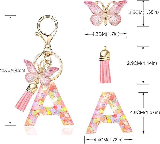 El Regalo Personalized Name Initials Butterfly Charm Keychain - Custom Letter Keyring with Pink Tassel & Butterfly Pendant, Purse, Bag, Backpack Accessory (A Letter)