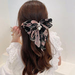 El Regalo Big Bow Floral Hair Clip- Long Ribbon Streamer Super Fairy Fashion Hair Accessories Head Hairpin Headdress Hair accessories for Girls/Women (Black)