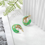 El Regalo Gold Chunky Triple Open Hoop Earrings for Women & Girls | Trendy Minimalist Statement Jewelry (Jade Green)