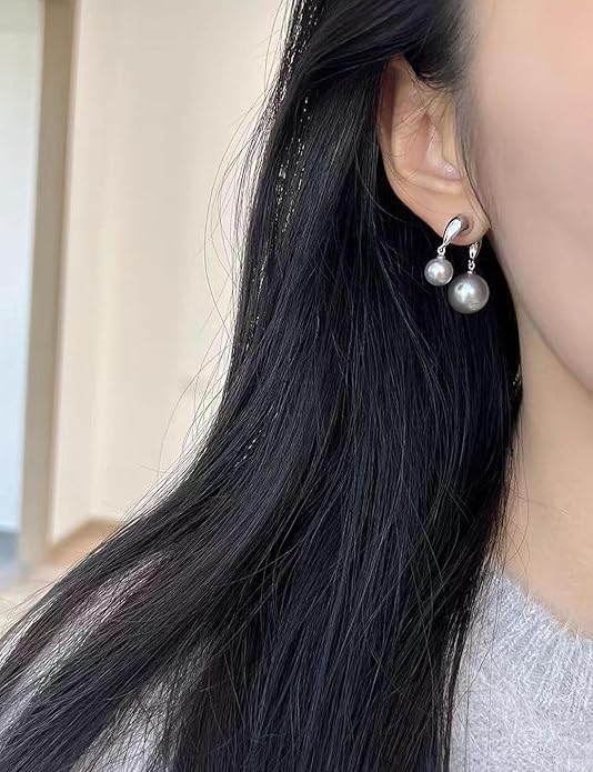 El Regalo Grey Pearl Front Back Ear Jackets Studs - Premium Silver-Plated Pearl Earrings