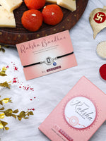El Regalo Name Initials Evil Eye Bracelet Rakhi for Brother- Name Letter CZ Rakhi with Roli Chawal, Message Card in Rakshabandhan Box for Bhai (Black-O)