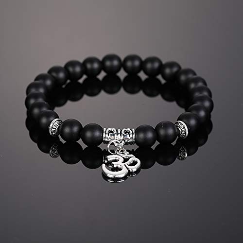 El Regalo OM Charm Healing Yoga 8mm Beads Stretchable Bracelets for Men/Women | OM Yoga Spiritual Jewelry (Black)