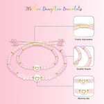 El Regalo Mother Daughter Matching Bracelet Set for 2 | Mama Mini Bead Bracelets | Mommy and Me Adjustable Heart Bracelet Set | Pink Crystal Beaded Mom-Daughter Bracelet for Women Girls (Heart)