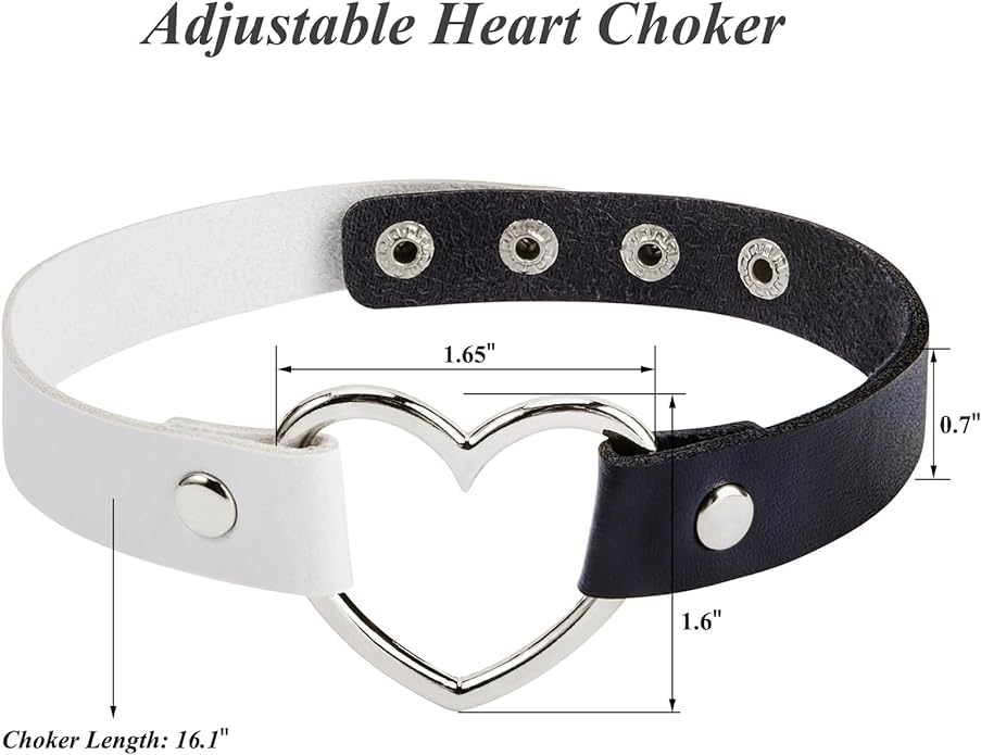 El Regalo Vintage PU Leather Love Heart Choker Necklace for Girls/Women- Western Gothic Punk Collar Choker Necklace (Black & White)