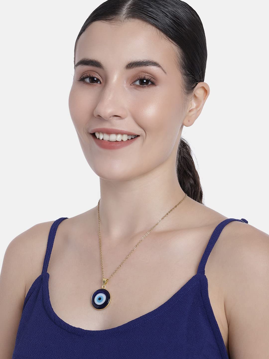El Regalo Big Evil Eye Handmade Glass Lamp work Unisex Pendant Necklace for Men, Women, Girls & Boys | Evil Eye Pendant Necklace (Black Golden)