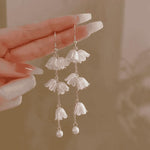 El Regalo Elegant White Floral Dangle Earrings- Delicate Cascading Flower Bell Earrings for Women & Girls