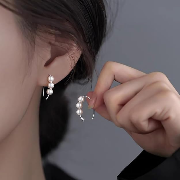 El Regalo Elegant Faux Pearl Earrings for Women - Elegant 18K Gold & Silver Plated Moti Jewelry Collection | Fancy Studs, Dainty Drops & Long Dangle Pearls Earrings for Girls (Style-9)