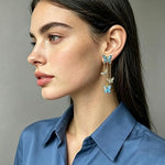 El Regalo Cute 3D Crystal Butterfly Tassel Earrings for Women & Girls | 18K Gold Plated Long Hanging Drop Linear Earrings | Elegant Korean Aesthetic Western Party Jewelry (Blue)