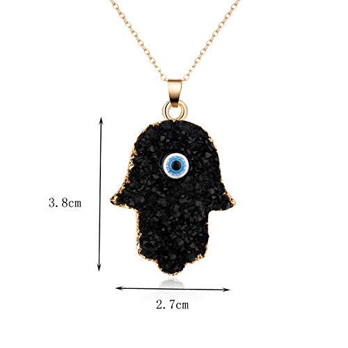 El Regalo u Evil Eye Resin Druzy Hamsa Hand Pendant Necklace for Girls & Women | Evil Eye Modern Pendant Necklace (Black)