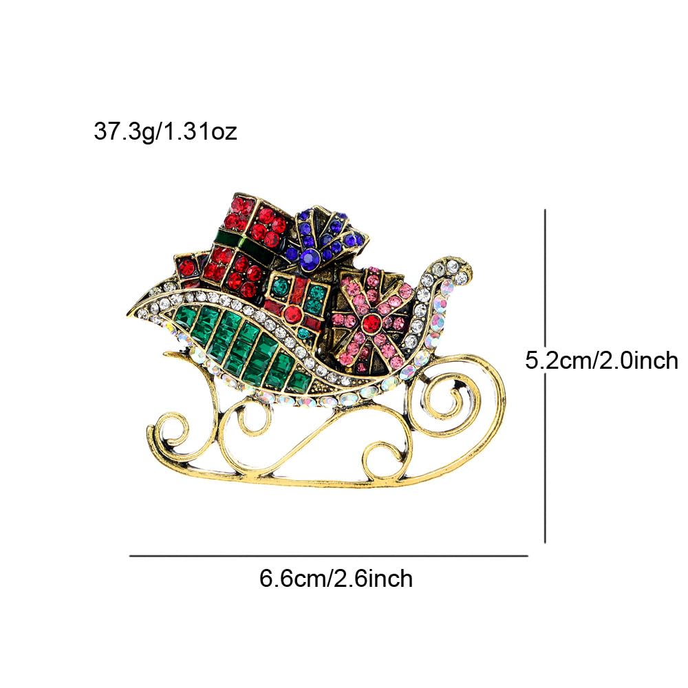 El Regalo Christmas Sleigh Ride Brooch Pin for Women Girls Men Multi-Colored Rhinestone Sled Presents Pins Clip Lapel Sweater Scarves Jackets Dress Brooches Pins Dainty Clothes Accessories Jewelry Gifts Xmas, Metal, cubic zirconia