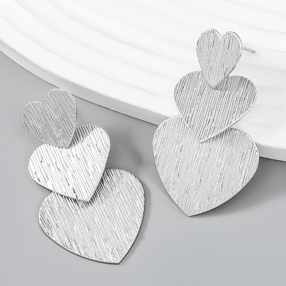 El Regalo Romantic Heart Tassel Metal Texture Long Earrings For Girls & Women Girls- Valentines Day Gift (Matt Silver)