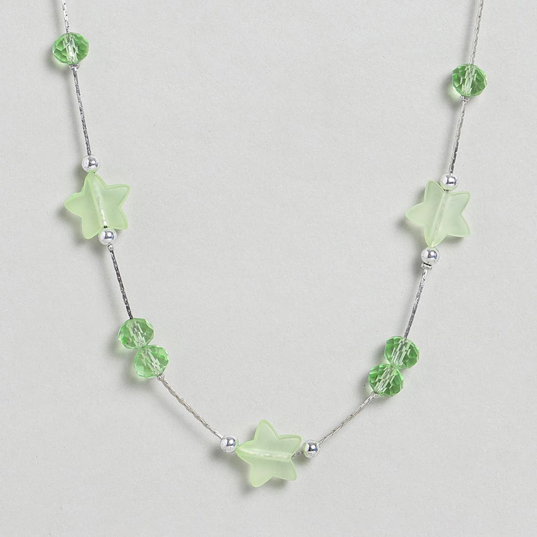 El Regalo 2PCs Crystals Beads Necklace & Earrings Jewelry Set for Kids/Girls & Teens - Shimmering/Matt Crystal Beads Fancy Jewelry Set (Green Stars)