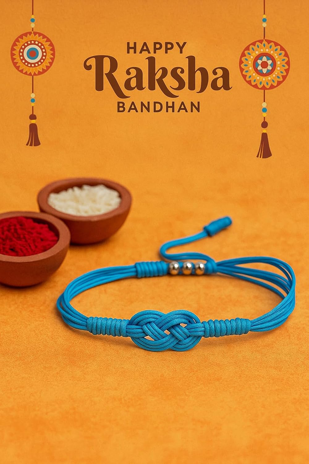 El Regalo Handmade Infinity Rakhi for Brother | Elegant Traditional Thread Rakhi for Raksha Bandhan with Roli Chanwal in Festive Theme Box (Option-2)
