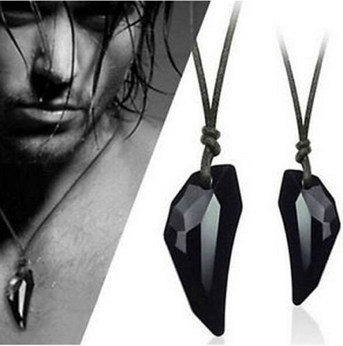 El Regalo Wolf Tooth Austria Crystal Pendant Adjustable Black Cord Unisex Necklace for Women & Men (Black)