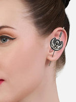 El Regalo Oxidized German Silver Needle Ear Wrap Earrings- Quirky Fashions Pin Bugadi Earrings (Crescent Moon with Ghungroo)
