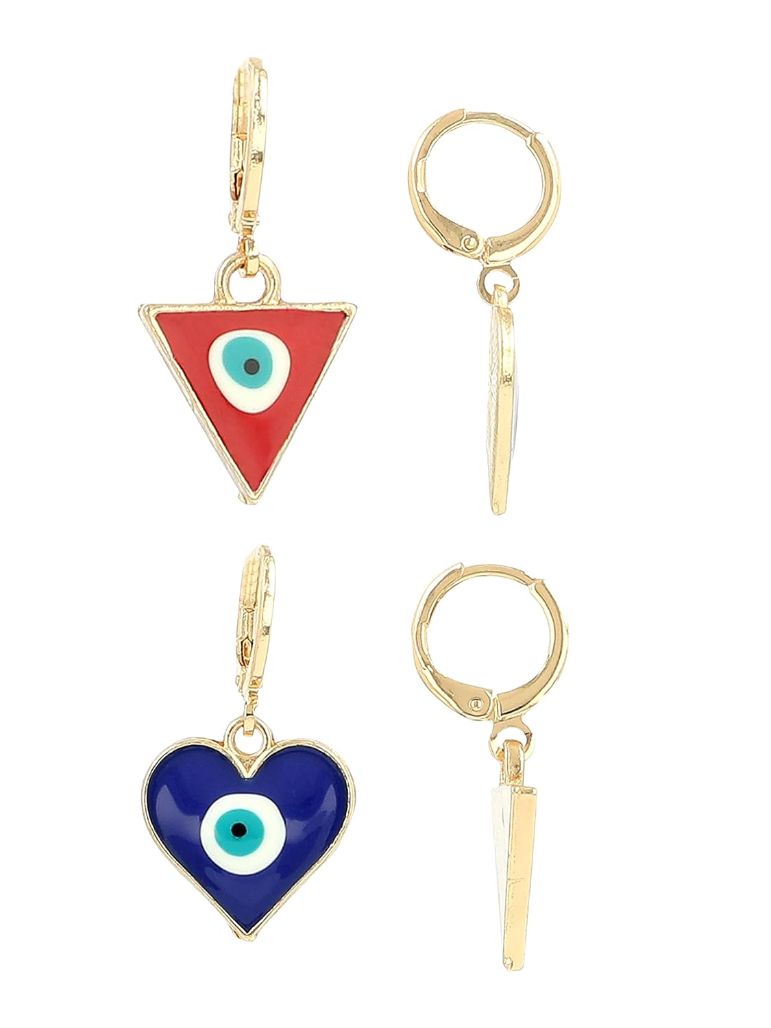 El Regalo 2 Pairs Evil Eye Enameled hypoallergenic Hoop Earrings - Gold Plated Dainty Evil Eye Fashion Earrings for Girls & Women (Option-2)