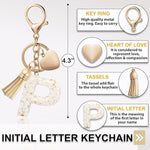 El Regalo Name Initials Letter Heart Charm Keychain - Personalized Resin Initial Keyring with Tassel, Cute & Durable Backpack Charm for Women & Girls (P Letter)