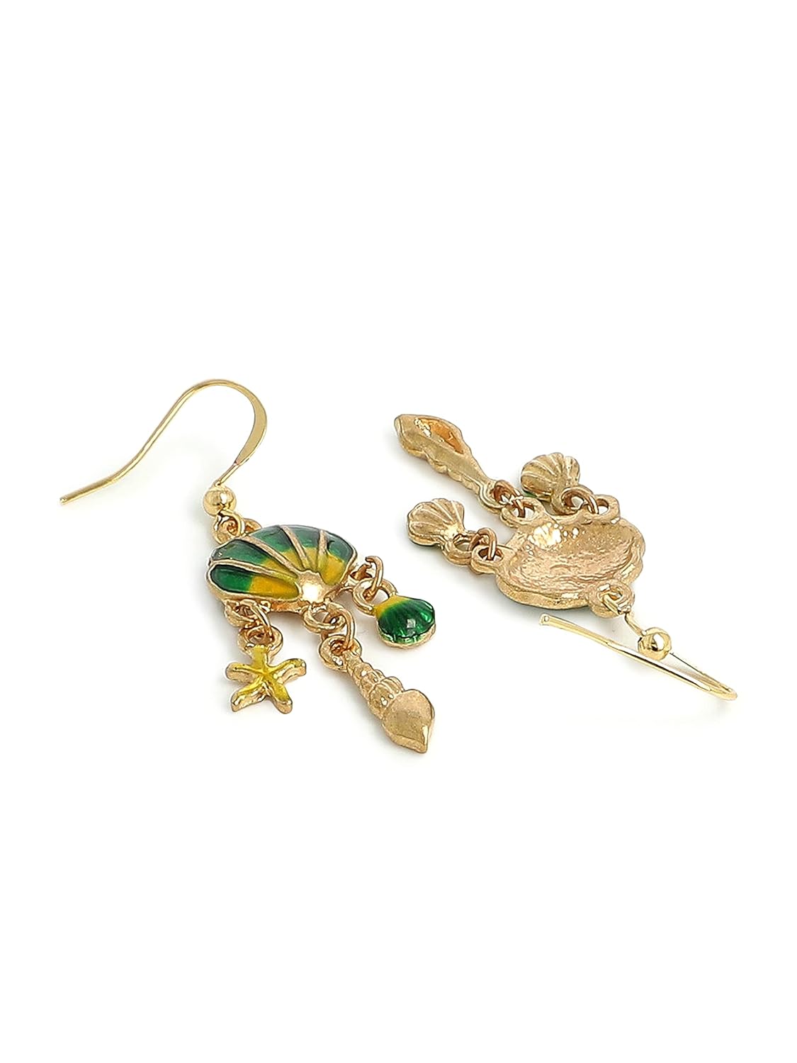 El Regalo Sparkly Tassel Enamel Shell Dangle Earrings- Hypoallergenic Metallic Shell Starfish Fashion Earrings for Girls & Women (Silky Green Shell Earrings)