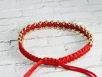 El Regalo Womens 2 Pcs Handmade Beaded Nazaria/Nazar Bracelet Cum Anklet Set- Black & Red Thread Anklet/Bracelet Set (Red Gold)