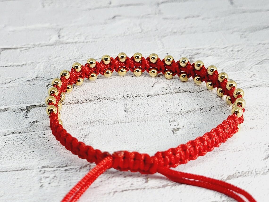 El Regalo Womens 2 Pcs Handmade Beaded Nazaria/Nazar Bracelet Cum Anklet Set- Black & Red Thread Anklet/Bracelet Set (Red Gold)