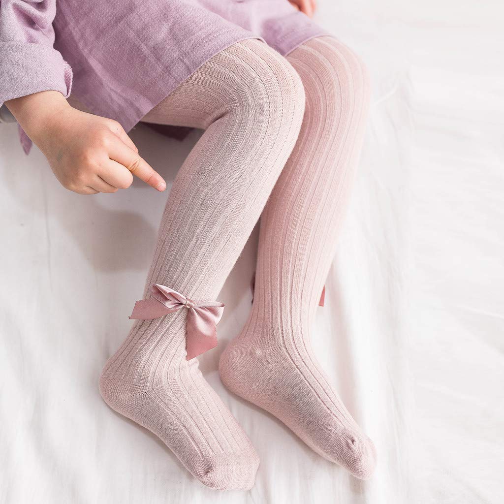 El Regalo 1 Pair Girls Combed Cotton Bow Tights Pantyhose Leggings Stocking Pants | Party Bow Socks Stockings for Girls (Pink)